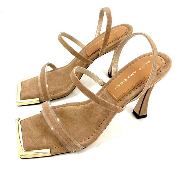 Good American Standout Square Open Toe Heels Suede Beige Size 7 NIB GA022S-E - Picture 7 of 8